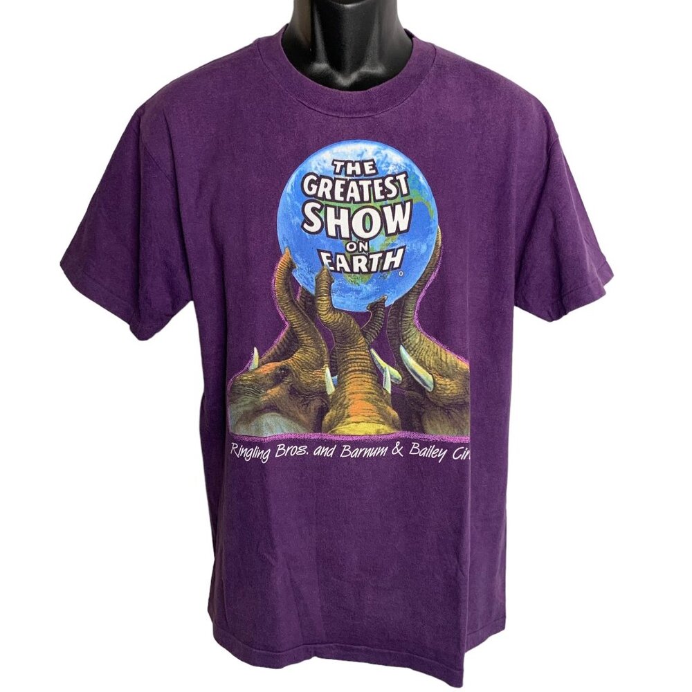 Vintage 90s Ringling Circus Crewneck T Shirt L Purple Single Stitch Elephants